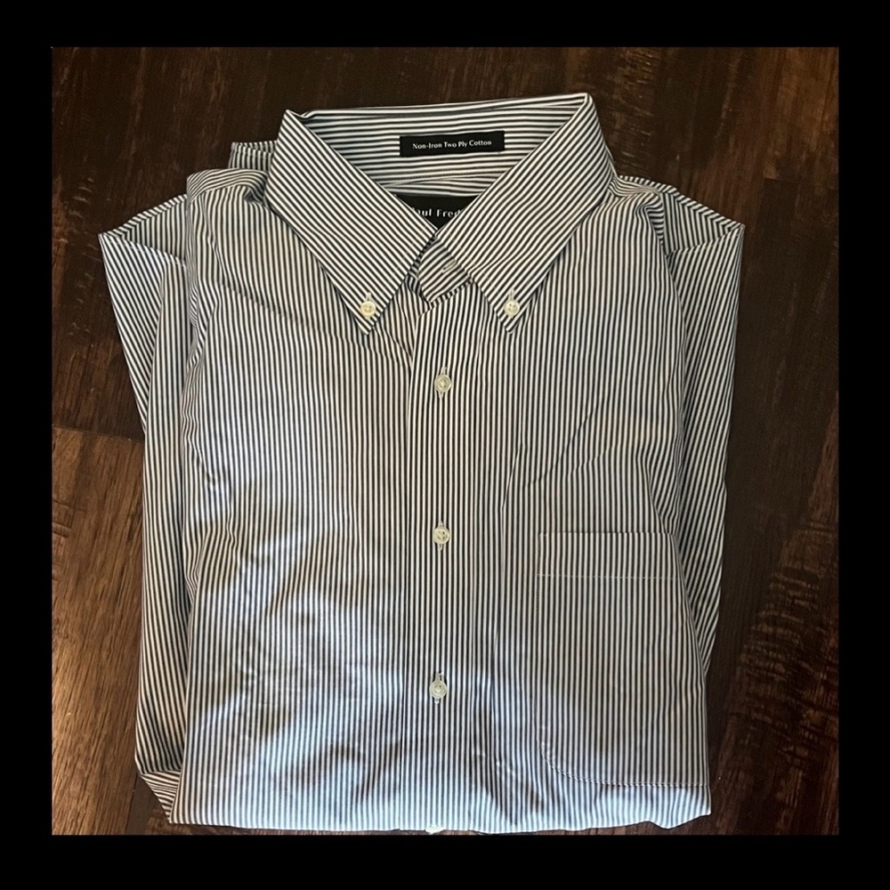Paul Fredrick Narrow Blue and White Stripe Dress Shirt
